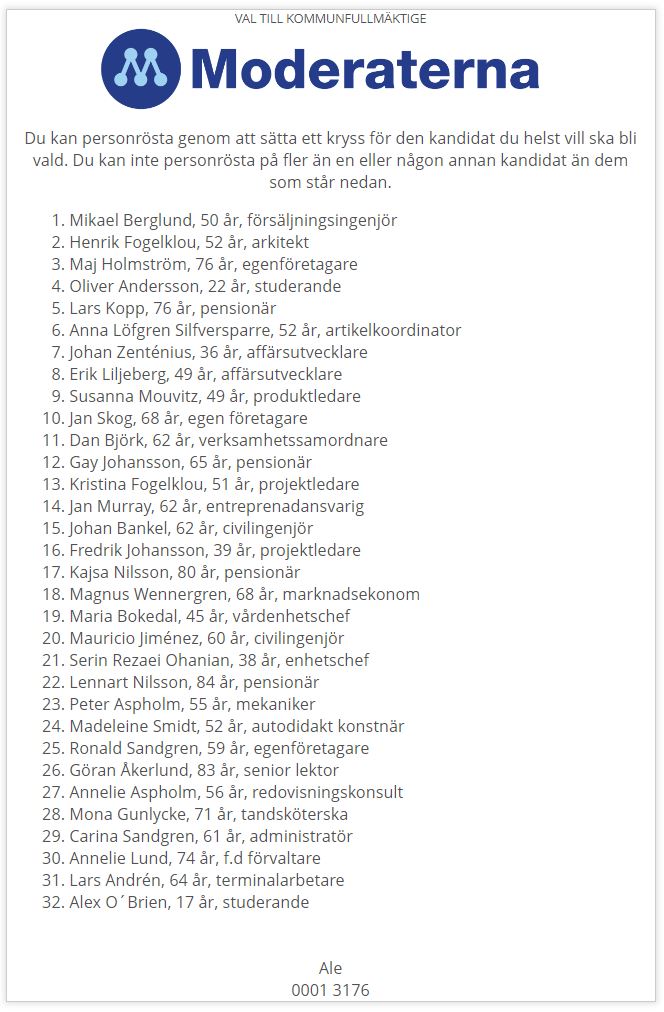 Valsedel Moderaterna Ale kommun